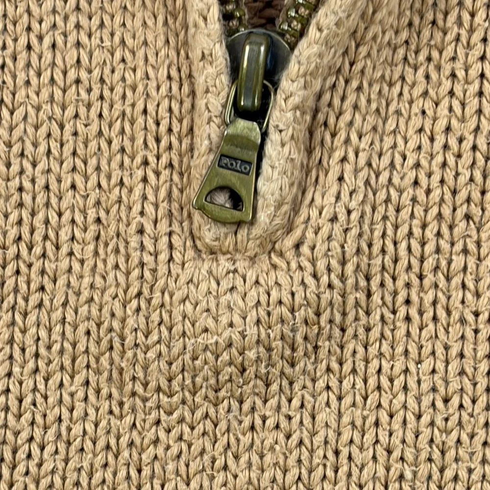 Polo Ralph Lauren Quarter-Zip Sweater Mens Large Tan Brown 100% Cotton Ribbed